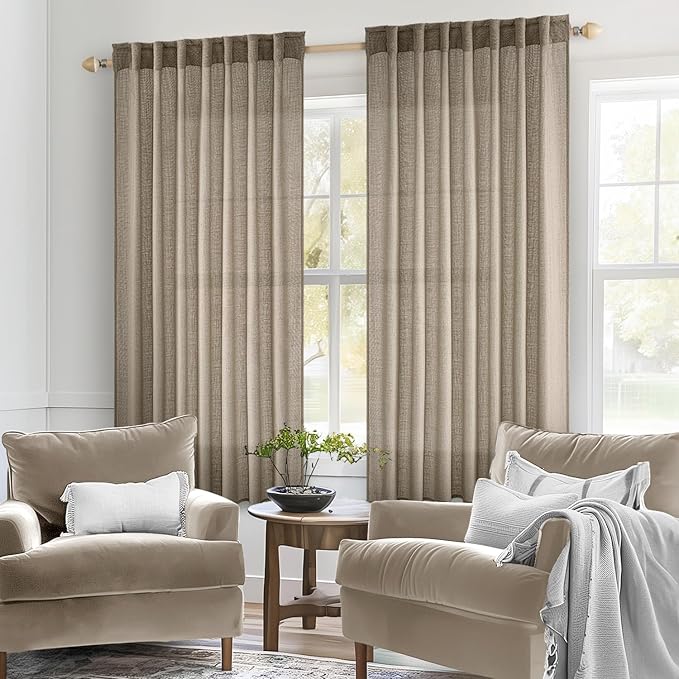 MIULEE Taupe Grey Linen Curtains 54 Inch Length 2 Panels for Bedroom Living Room, Soft Linen Textured Window Drapes Semi Sheer Light Filtering Back Tab Rod Pocket Farmhouse Modern Burlap Look Decor