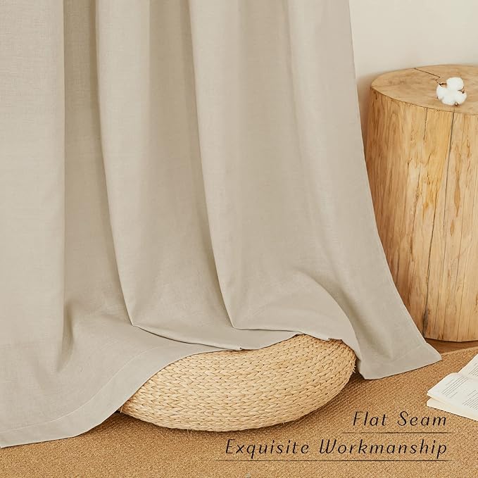 NICETOWN Thick Flax Linen Curtains for Living Room, Rustic Grommet Semi Sheer Privacy Assured Linen Blend Drapes with Light Filtering for Kids Room/Bedroom, Angora, W55 x L90, 1 Pair