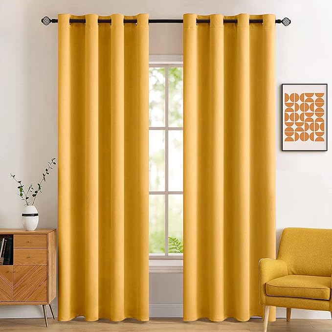 MIULEE Blackout Curtains for Bedroom Living Room Thermal Insulated Room Darkening Grommet Top Solid Light Blocking Drapery Set of 2 Window Panels 52 x 72 Inches Yellow