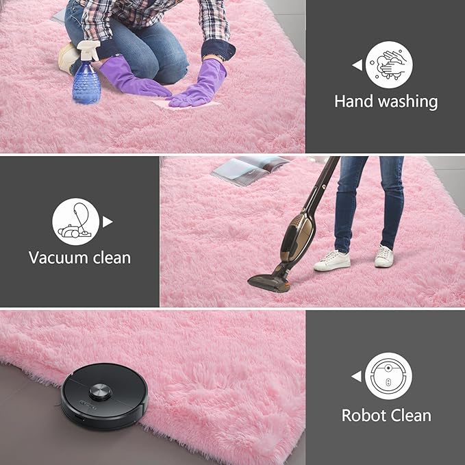 Shag Area Rugs for Bedroom Living Room,Ultra Soft Fluffy Area Rugs for Dorm,Indoor Carpet Nursery Rugs for Kids Girls Room Home Decor (Pink, 9X12 Feet)