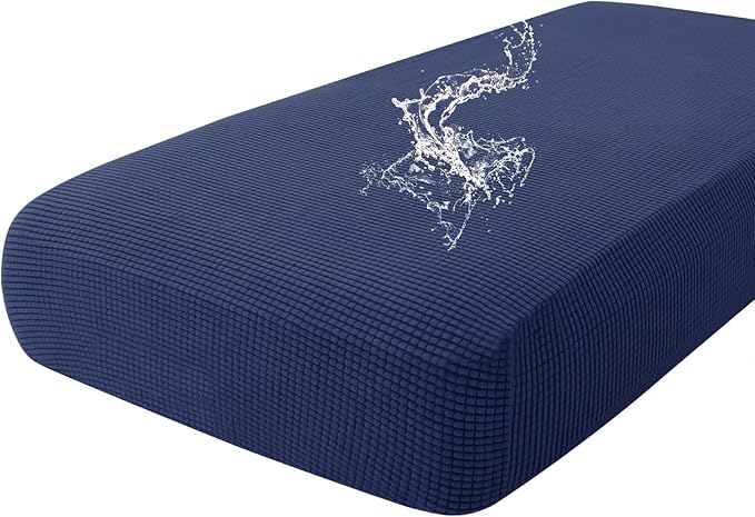 hyha Waterproof Couch Cushion Covers for Pets, Non Slip Sofa Seat Cover for Dogs Washable, Soft Thick Stretch Jacquard Fabric, Sofa Slipcovers with Elastic Bottom (1 Piece for Large, Navy)