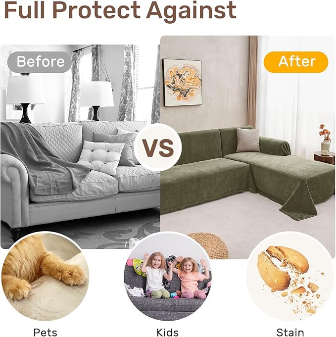 Sectional Couch Covers, 2 Pieces Washable L Shaped Couch Covers Sofa Blanket for Dogs Pet Friendly Sectional Sofa Slipcovers Furniture Covers,71"x 110"+ 71"x 118",(X-Large,Green)