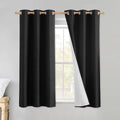NICETOWN Vintage Open Linen Weave Flax Thermal Curtains, 100% Blackout Curtains 60 inches Long for Dining Room, Soundproof Window Treatment Drapes for Cupboard, Black, 34" Wide Per Panel, Set of 2