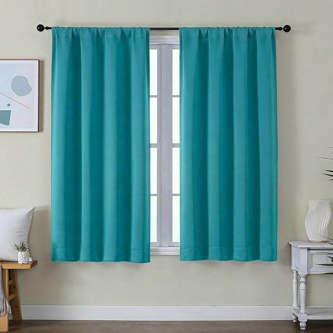 Simplebrand Ava Teal Short Blackout Curtains for Bedroom 54 Inches Long 2 Panels Set, Solid Thermal Insulated, Energy Saving Window Treatment Curtains Blackout Drapes, W40 x L54 Inch