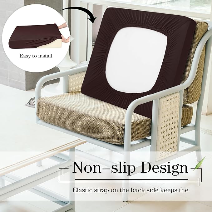 Newwiee 8Pcs Patio Cushion Covers Stretch Outdoor Cushion Cover Replacement for Patio Furniture Sofa Couch Slipcovers, Soft Flexibility Washable Furniture Protector(Waterproof Pure,Dark Coffee)
