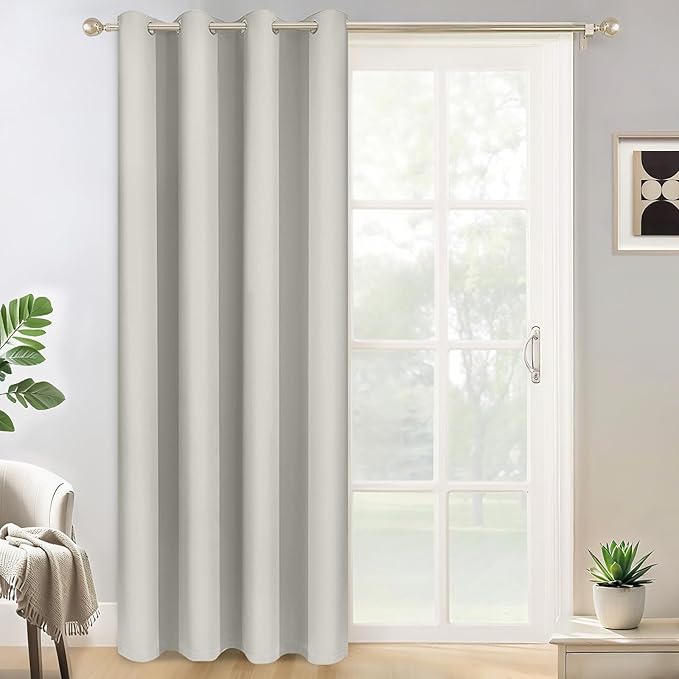 Yakamok Wide Thermal Blackout Patio Door Curtain Panel,Light Beige Grommet Sliding Door Insulated Curtains, Extra Wide Curtains for Sliding Glass Door,Light Beige, W52 x L84, 1 Panel