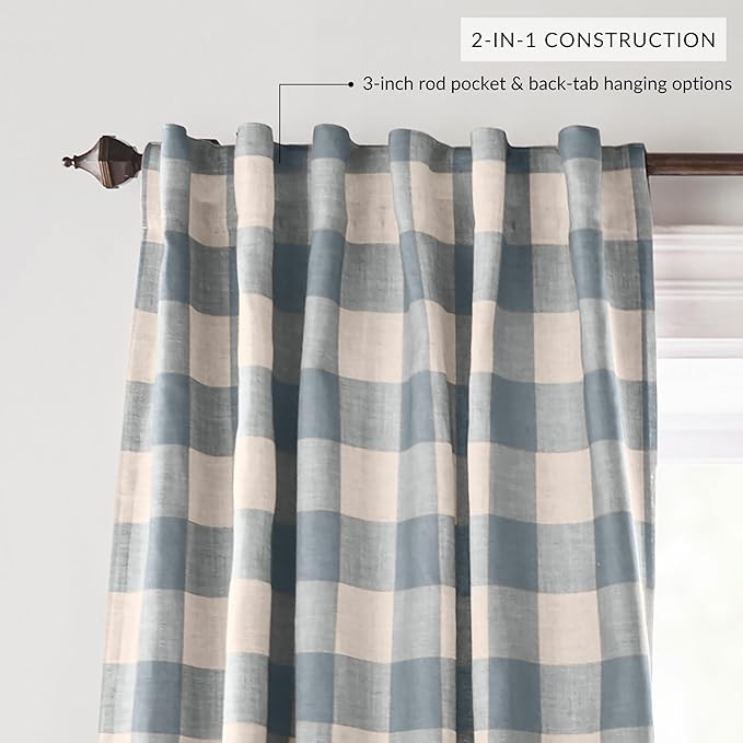 Elrene Home Fashions Farmhouse Living Grainger Buffalo-Check Blackout Window Curtain, Living Room and Bedroom Drape with Rod Pocket Tabs, 52" x 95", Chambray, 1 Panel