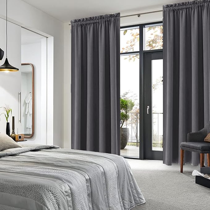 DWCN Blackout Curtains for Living Room 95 Inch Length 2 Panels Set, Solid Thermal Insulated Energy Saving Rod Pocket Window Treatment Curtains Blackout Drapes (W52 x L95 Inch, Dark Grey)