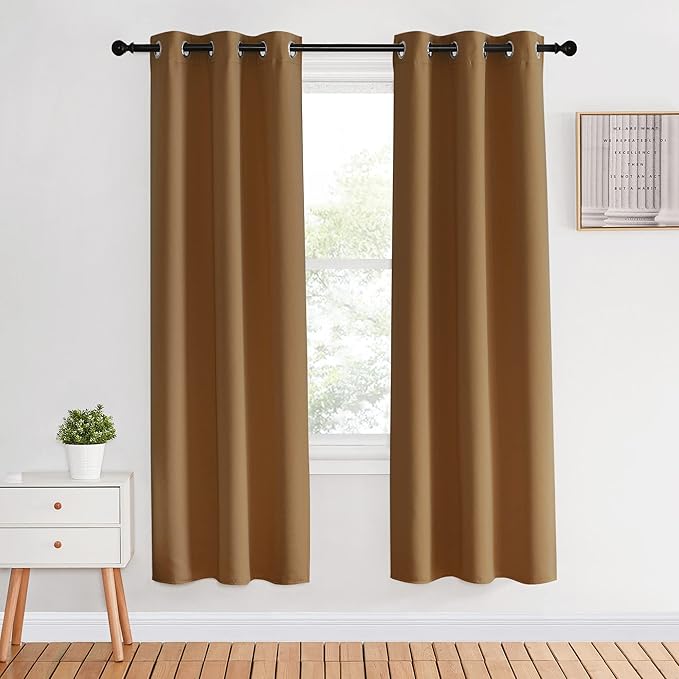 NICETOWN Bedroom Curtain Panels Blackout Draperies, Gold Brown, 1 Pair, 34 by 70-inch, Thermal Insulated Solid Grommet Blackout Curtains/Drapes