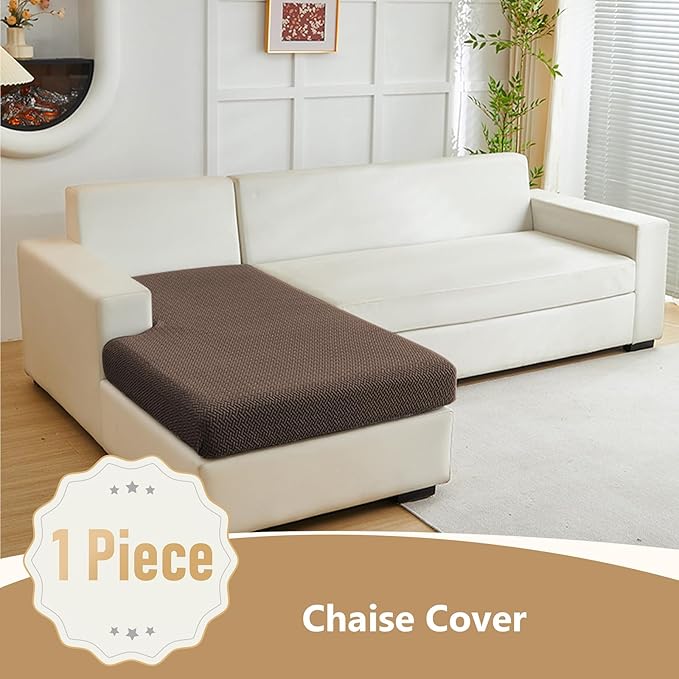 Couch Cushion Covers for Sofa Couch Covers Wear-Resistant Universal Sofa Cover Washable Stretch for Sectional Slipcovers (Texture-Brown,Chaise Cover)