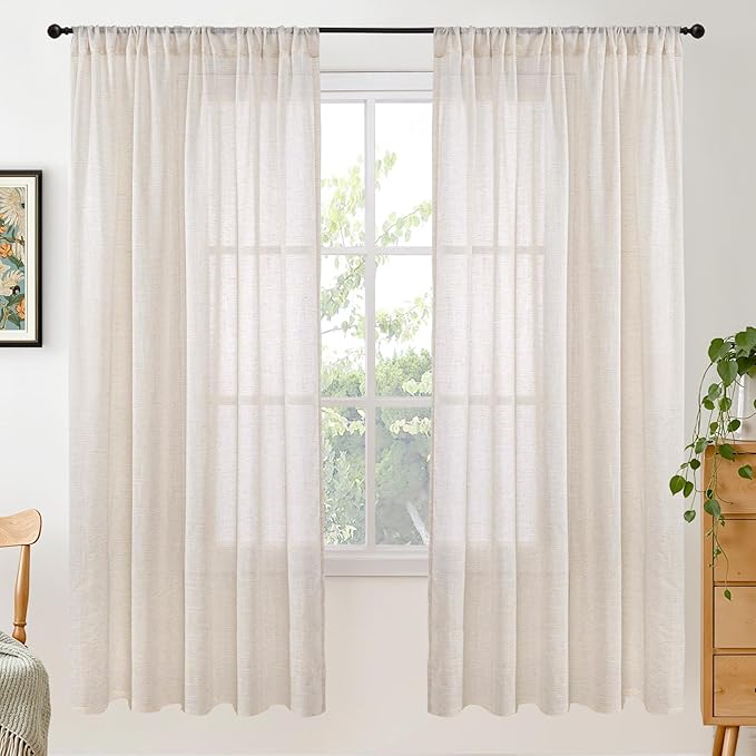 Curtain Panels, Oatmeal Linen-Textured, Light-Filtering, 2 Pack, 72 Inch
