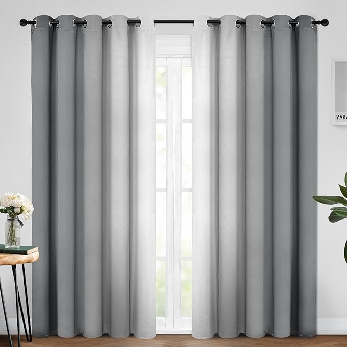 Yakamok Room Darkening Ombre Curtains 84 Inch Length, Grey and Greyish White Thermal Insulated Gradient Color Curtains,Light Blocking Grommet Window Drapes for Bedroom,62 Inch Width,2 Panels