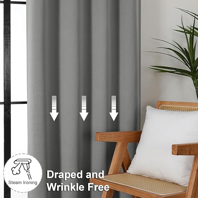 Simplebrand Light Grey Blackout Curtains for Bedroom 96 Inches Long 2 Panels, Solid Thermal Insulated, Energy Saving Living Room Window Treatment Curtains Blackout Drapes, W50 x L96 Inch, Light Grey