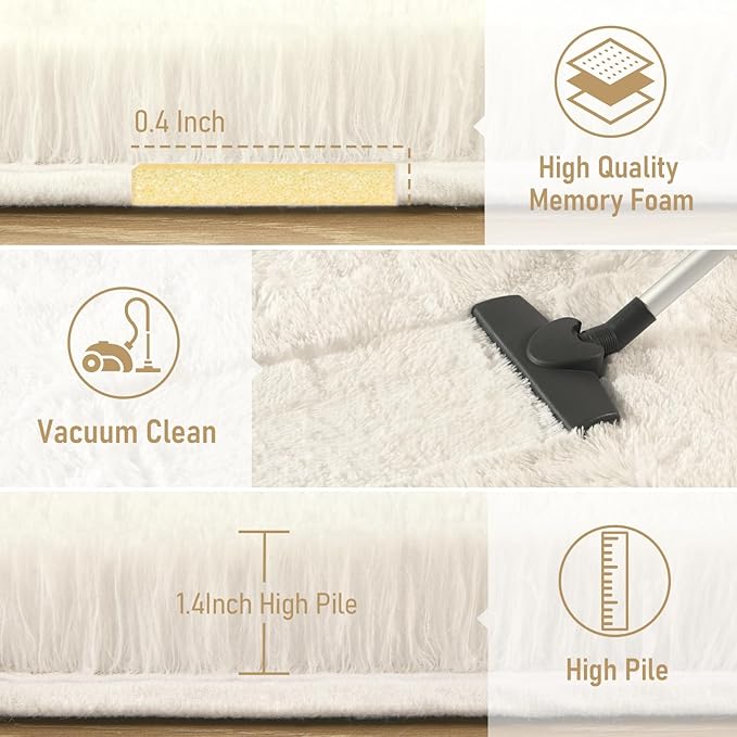 LOCHAS Ultra Soft Indoor Modern 10x14 Area Rugs Fluffy Living Room Carpets for Children Bedroom Home Decor Nursery Cream Rug
