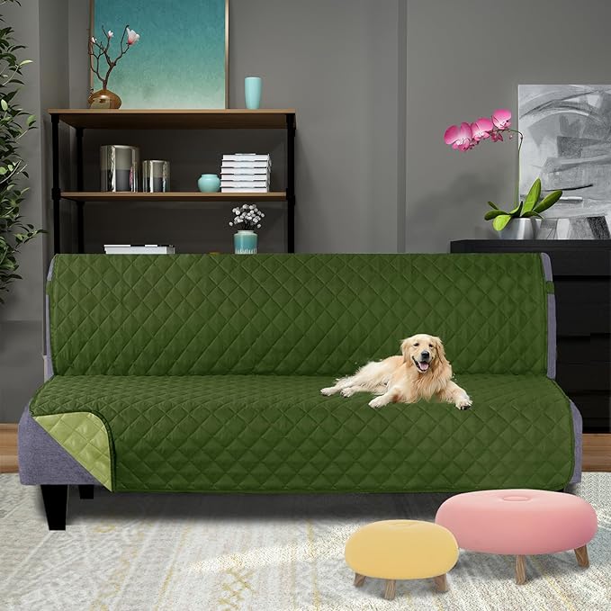 U-NICE HOME Futon Sofa Covers Reversible Sofa Slipcover Armless Cover Furniture Protector Couch Cover Water Resistant (Futon, Huntergreen/Sage)