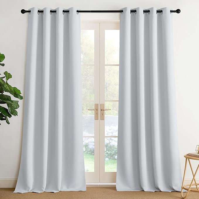NICETOWN Room Darkening Draperies Curtains Panels, 2 Panels Greyish White W52 x L108