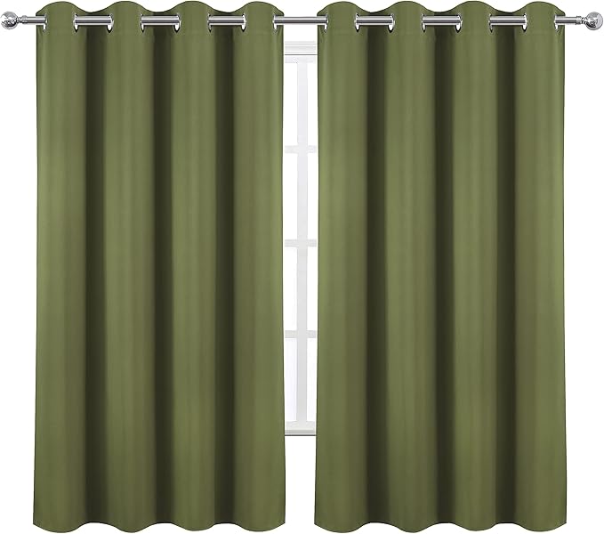 LEMOMO Olive Green Blackout Curtains 52 x 63 Inch Length/Set of 2 Curtain Panels/Thermal Insulated Room Darkening Blackout Curtains for Bedroom