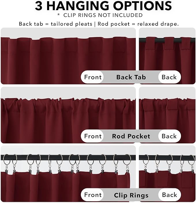 Deconovo Blackout Curtains, Thermal Insulated, W70 x L63 2 Panels, Back Tab, Machine Washable, Room-Darkening Drapes for Bedroom/Living Room Burgundy Red