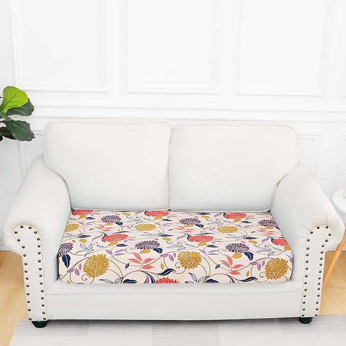 Smiry Printed Couch Cushion Covers, Stretch Soft Couch Covers for Sofa, Washable Non-Slip Sofa Slipcover Furniture Protector for Indoor and Outdoor (Medium, Orange)