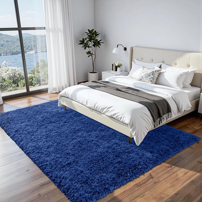 8x10 Area Rugs for Living Room Rug: Soft Fluffy Shag Navy Blue Rugs for Bedroom, Non-Slip Large Fuzzy Plush Rug Indoor Floor Carpet for Nursery Kids Boys Girls Room, Dorms, Playroom, Modern Home Decor