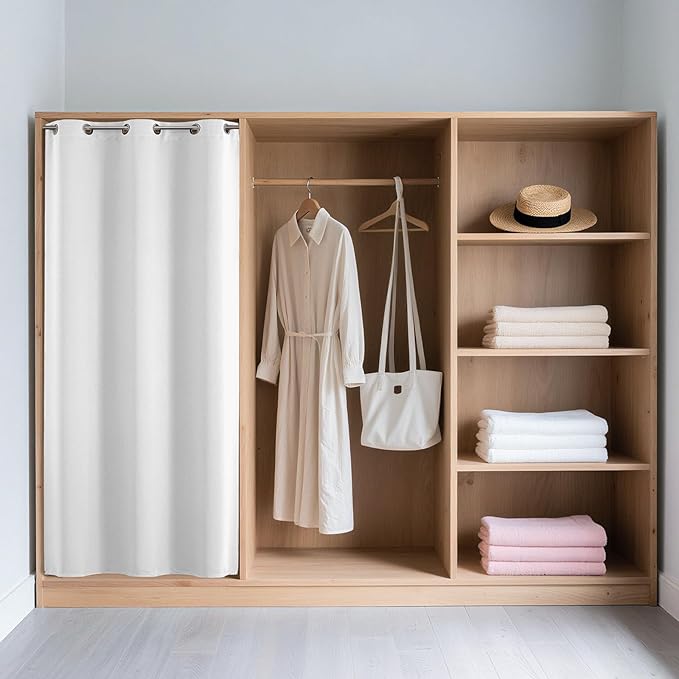 Joydeco Blackout Door Curtain for Doorway Privacy 90 Inches Long, Grommet Closet Curtain for Open Closet, Room Divider for Bedroom Living Room (Pure White 52Wx90L, 1 Panel)
