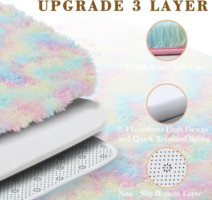 8x10 Area Rugs for Bedroom Living Room Fluffy, Large Area Rug Shag Shaggy Carpet Soft Plush Furry Bedside Rug, Machine Washable Area Rugs for Kids Girls Boys Home Decor(8 x 10, Rainbow)