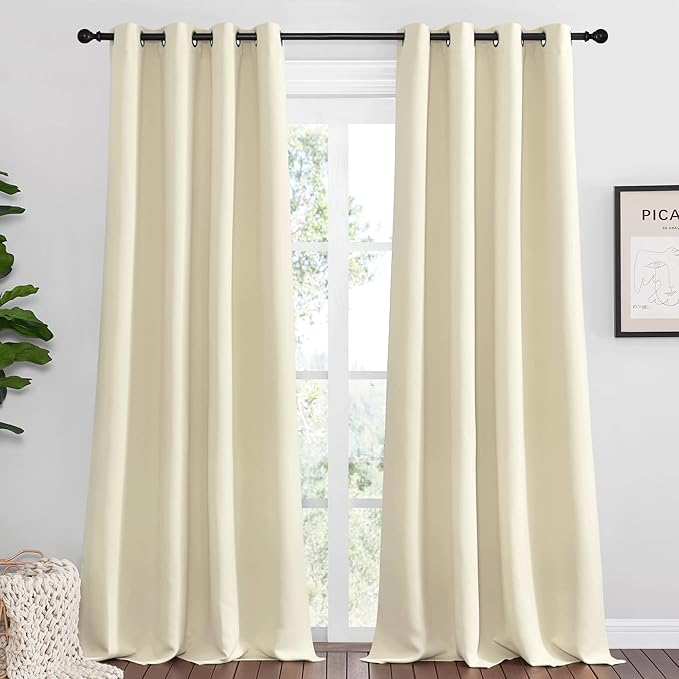NICETOWN Beige Room Darkening Curtains 90" Long for Boho Farmhouse Home Decoration, Window Treatment Total Privacy Drape Panels for Bedroom Living Room (55" Wide, Set of 2)