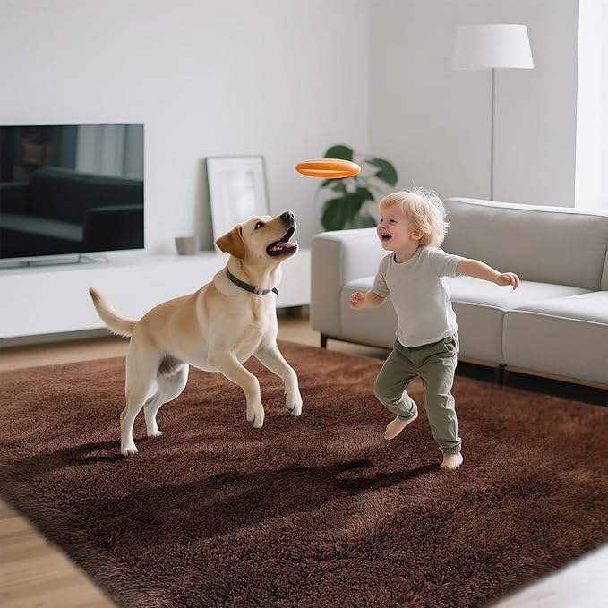 10X14 Large Area Rugs for Living Room Bedroom,Big Shag Rug for Bedroom Dorm,Soft Fluffy Indoor Carpet Nursery Rugs for Kids Girls Room Home Decor,Brown