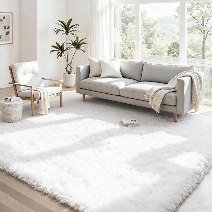 4x6 Area Rugs for Living Room Rug: Soft Fluffy Shag White Rugs for Bedroom, Non-Slip Large Fuzzy Plush Rug Indoor Floor Carpet for Nursery Kids Boys Girls Room, Dorms, Playroom, Modern Home Decor