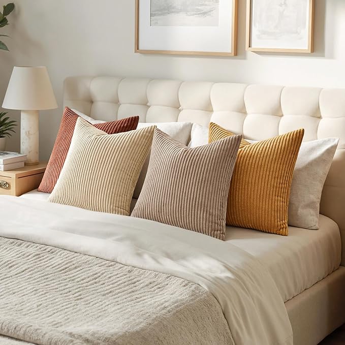 MIULEE Boho Farmhouse Terra Cotta Throw Pillow Covers 18x18 Inch Set of 4 Mordern Nordic Cushion Covers Soft Corduroy Home Decor for Couch Bed Sofa Living Room