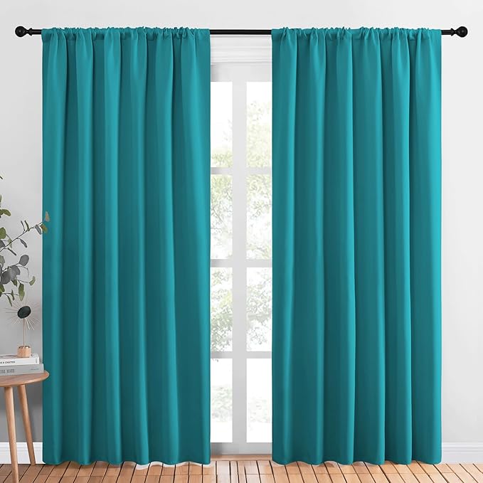 NICETOWN Living Room Curtains, Blackout Draperies, Peacock Blue, 1 Pair, 70 x 84-inch, Home Decorations Thermal Insulated Solid Rod Pocket Blackout Drapes for Cafe