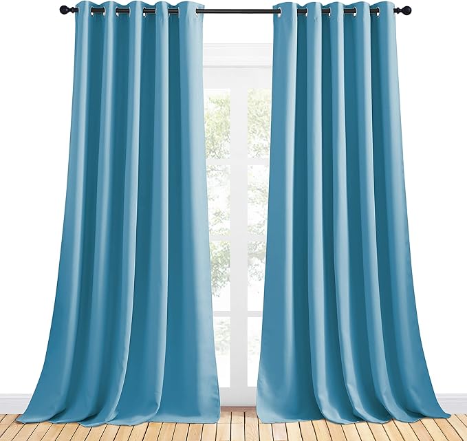 NICETOWN Blackout Curtain Panels for Bedroom, 2 Panels, W70 x L95-inch, Teal Blue, Thermal Insulated Grommet Top Blackout Draperies and Drapes for Basement