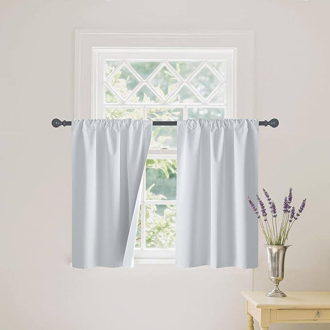 RYB HOME White 100% Blackout Curtains, Short Thermal Insulated Heat & UV Blocking Total Room Darkening Privacy Drapes for Small Window, Width 29 by Length 24, White, 2 Panels