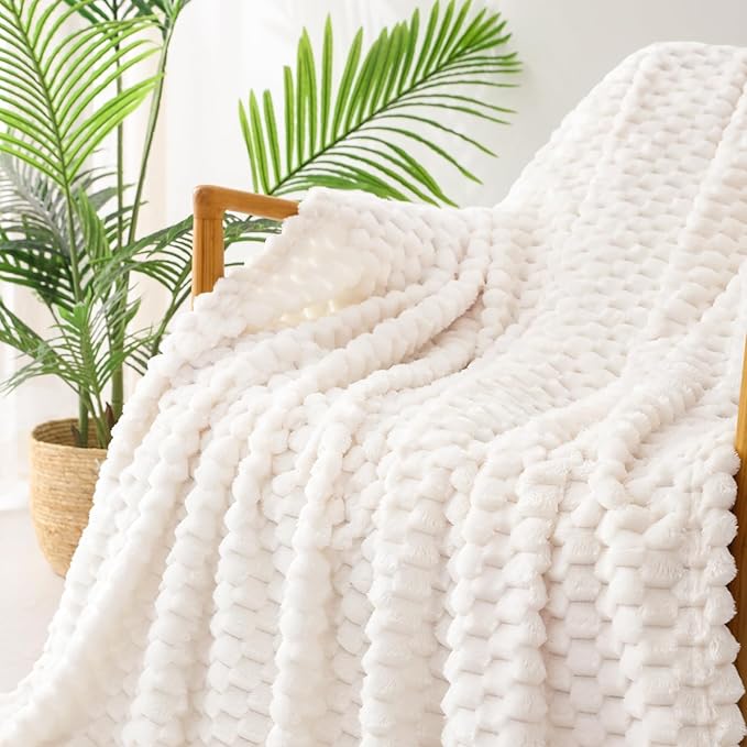 Exclusivo Mezcla Fleece Twin Blanket for Bed, Extra Large Fuzzy Ivory Bed Blankets, Soft Cozy Plush Sofa Throws for All Seasons, 90x66 Inches