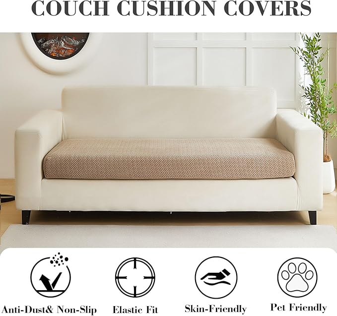 Couch Covers for 2 Cushion Sofa Pet Friendly Couch Cushion Covers Universal Sofa Covers Washable Stretch Slipcovers for Sectional Sofa (Texture Light Coffee,Large Double Seat Cover)