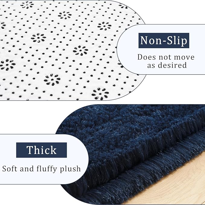 Amearea Shag Fluffy Area Rug for Kids Bedroom Living Room, Extra Soft and Fuzzy Shaggy Rugs, Non Slip, Solid Color Carpet Mat for Girls Nursery Home, Navy Blue 5x7.5 Feet