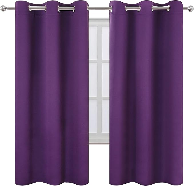 LEMOMO Purple Thermal Blackout Curtains/42 x 72 Inch/Set of 2 Panels Room Darkening Curtains for Bedroom