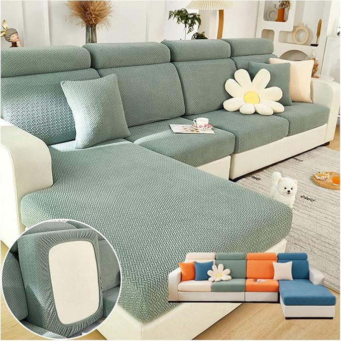 Soothing Home Sofa Covers, Sofa Hero Covers, Wear-Resistant Universal Couch Covers Washable Stretch Sectional Couch Cushion Covers (Green,Chaise Cover)