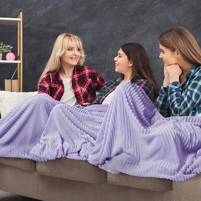 Buryeah 12 Pcs Flannel Throw Blanket Bulk 50 x 60 in Sleepover Blanket Outdoor Wedding Throw Lightweight, Oeko-tex Standard 100 Certified for Sofa Homeless Gifts (Light Purple)