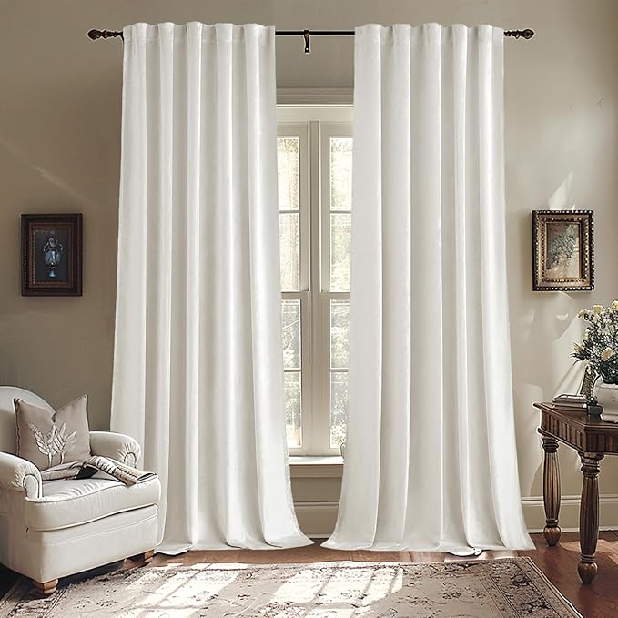 MIULEE Velvet Curtains 96 inches - Luxury Curtains for Bedroom Living Room Thermal Insulated Super Soft Room Darkening Window Drapes Rod Pocket & Back Tab, White, W52 x L96 inches, 2 Panels