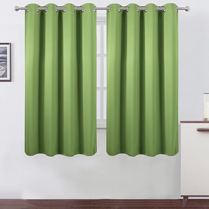 LEMOMO Light Green Blackout Curtains 66 x 63 Inch Length/Set of 2 Curtain Panels/Thermal Insulated Room Darkening Blackout Curtains for Bedroom