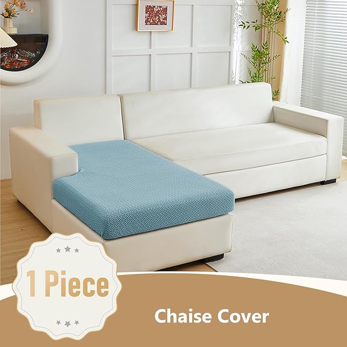 Couch Cushion Covers for Sofa Couch Covers Wear-Resistant Universal Sofa Cover Washable Stretch for Sectional Slipcovers (Texture-Sea Blue,Chaise Cover)