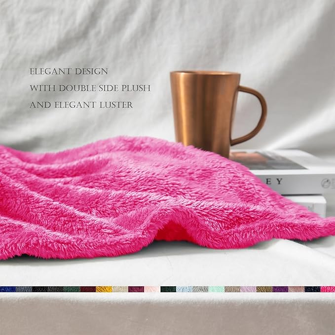 Exclusivo Mezcla Plush Fuzzy Fleece Throw Blanket Extra Large, Super Soft, Fluffy and Warm Blankets for Couch, Bed, All Season (Hot Pink, 50x70 inches)