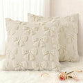 decorUhome Beige Bow Pillow Covers Set of 2 Coquette Aesthetic Cute Preppy Plush Faux Pillowcases for Girly Bedroom or Couch 20x20 Inch