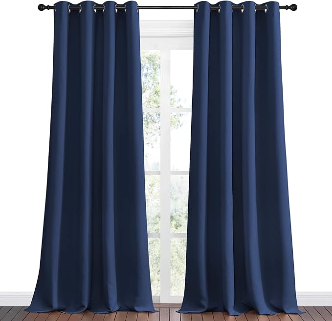 NICETOWN Navy Blackout Curtains 120" Long for Living Room, 55" W, Set of 2, Thermal Insulated Window Treatment Light Reducing Room Darkening Drapes for Boys Kids Bedroom, Classroom, Apartment