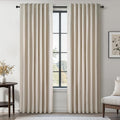 Topfinel Linen Blackout Curtains 86 Inches Long for Bedroom 2 Panels Set 100% Blackout Drapes for Living Room Window Treatment Modern Farmhouse Back Tab Rod Pocket Beige White Drapes