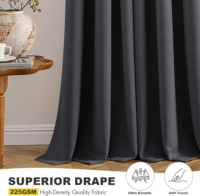 MIULEE Dark Grey Blackout Curtains for Bedroom Living Room 84 Inches Long 2 Panels, Thermal Insulated Room Darkening Drapes Solid Grommet Noise Reduction Light Blocking Window Treatments 50x84 Inch
