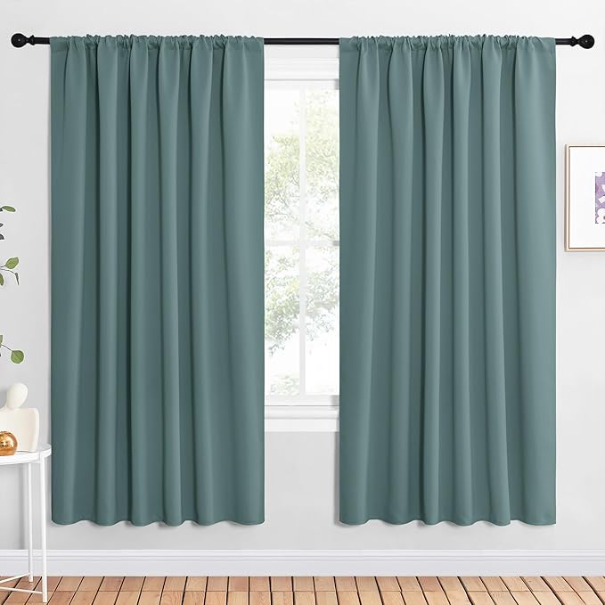 NICETOWN 2 Panels Blackout Curtains, Rod Pocket Window Curtains Room Darkning Drapes for Bedroom/Living Room, Thermal Insulated Solid Draperies for Home Office/Study, 62 by 72-Inch, Greyish Blue