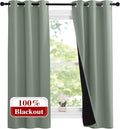 NICETOWN Greyish Green 100% Blackout Lined Curtains, 2 Thick Layers Narrow Wide Window Treatment Panels Thermal Insulated Drapes for Kitchen Small Window (1 Pair, 37" Width x 63" Length Each Panel)
