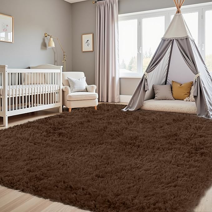 5x7 Area Rugs for Living Room Rug: Soft Fluffy Shag Brown Rugs for Bedroom, Non-Slip Large Fuzzy Plush Rug Indoor Floor Carpet for Nursery Kids Boys Girls Room, Dorms, Playroom, Modern Home Decor